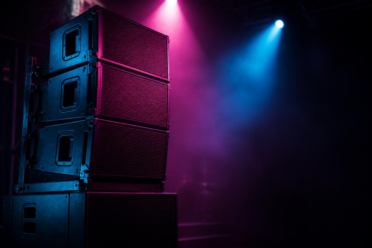 Concert lighting rig with red beams