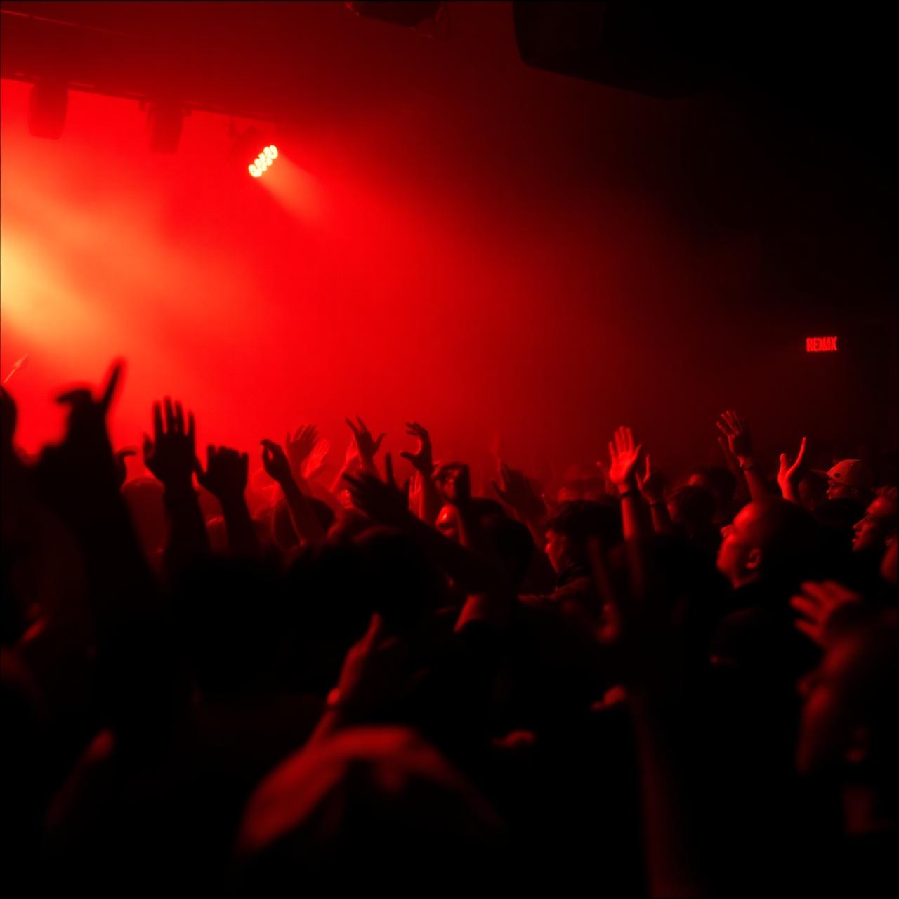 Crowd at a DTE event with red stage lights